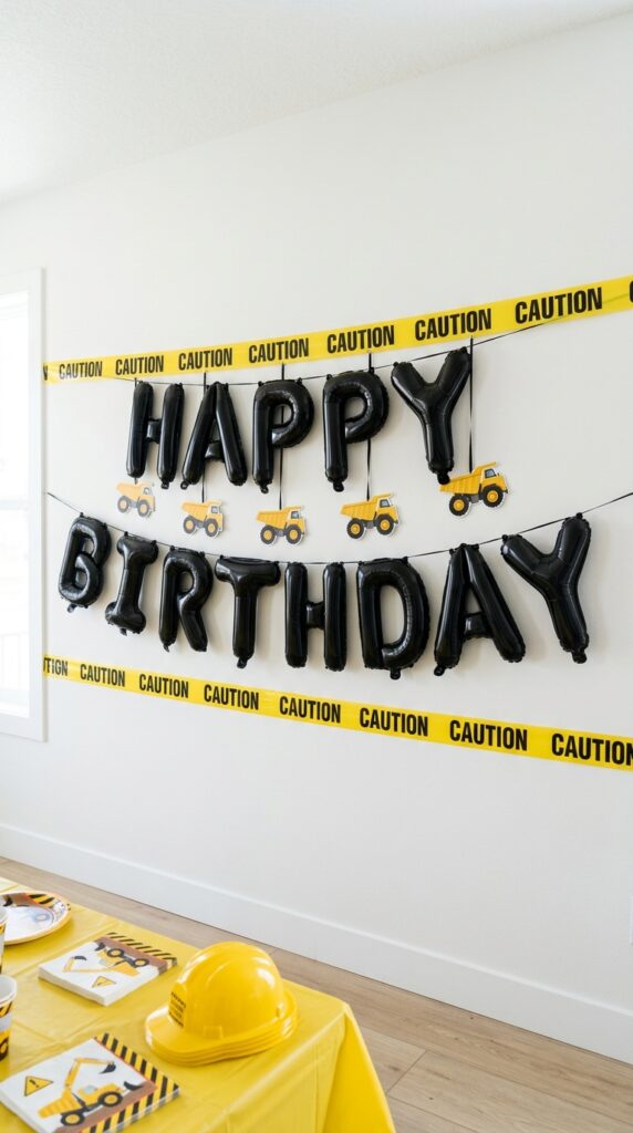 caution tape birthday banner decoration for construction party