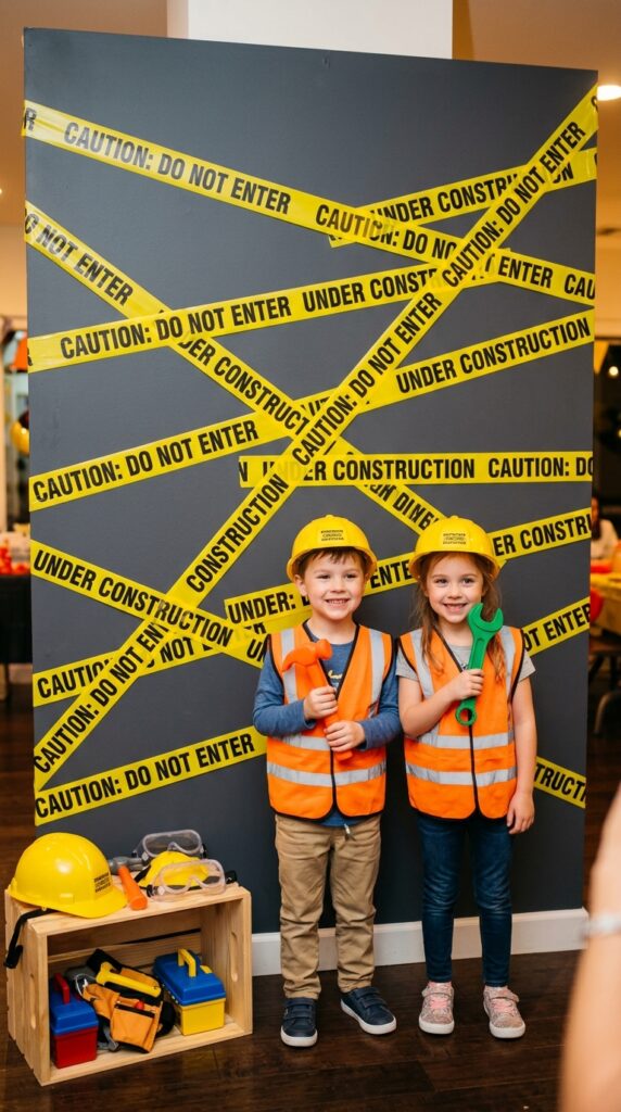 caution tape photo booth construction party backdrop