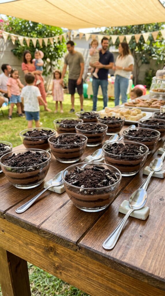 Chocolate pudding cups with cookie topping