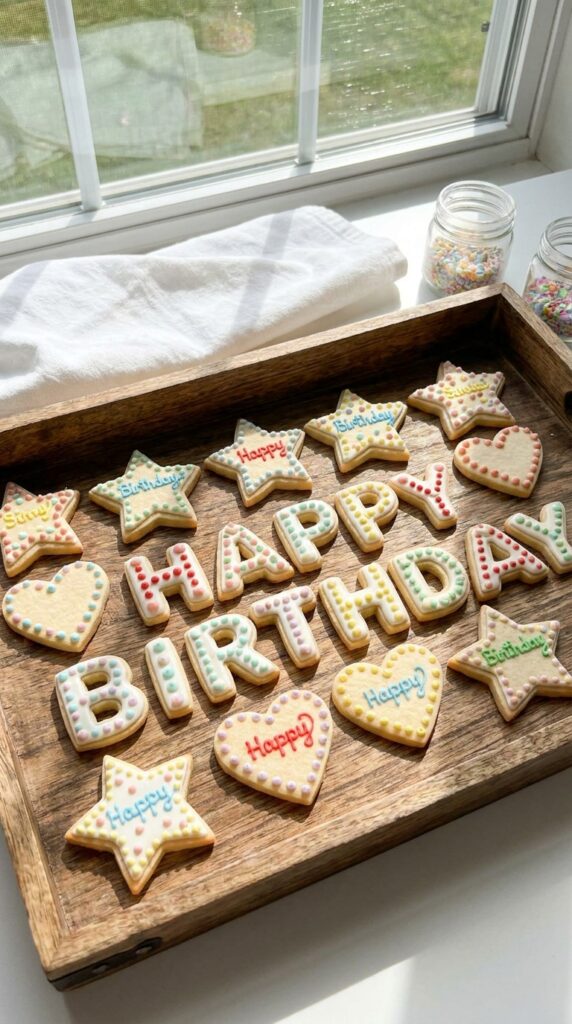 Sugar cookies decorated like Christmas lights wall