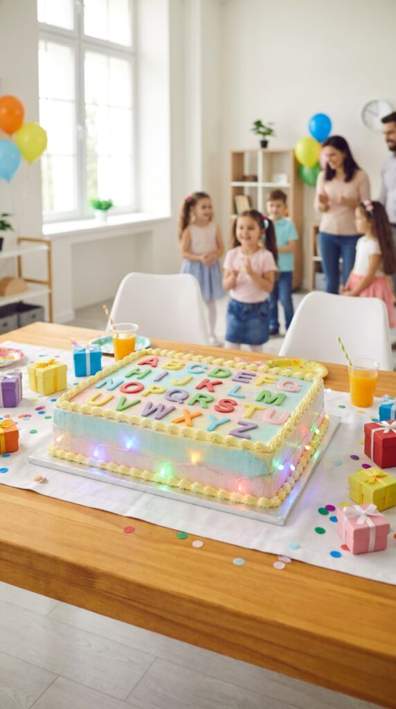 Stranger Things alphabet lights birthday cake