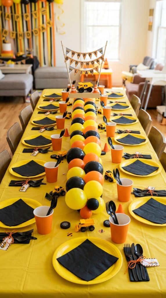 mini balloon table runner for construction birthday party