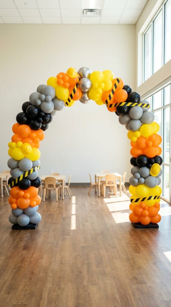 Construction themed balloon arch decoration