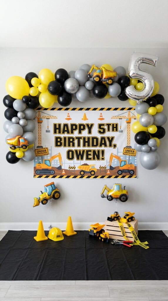 construction banner birthday backdrop