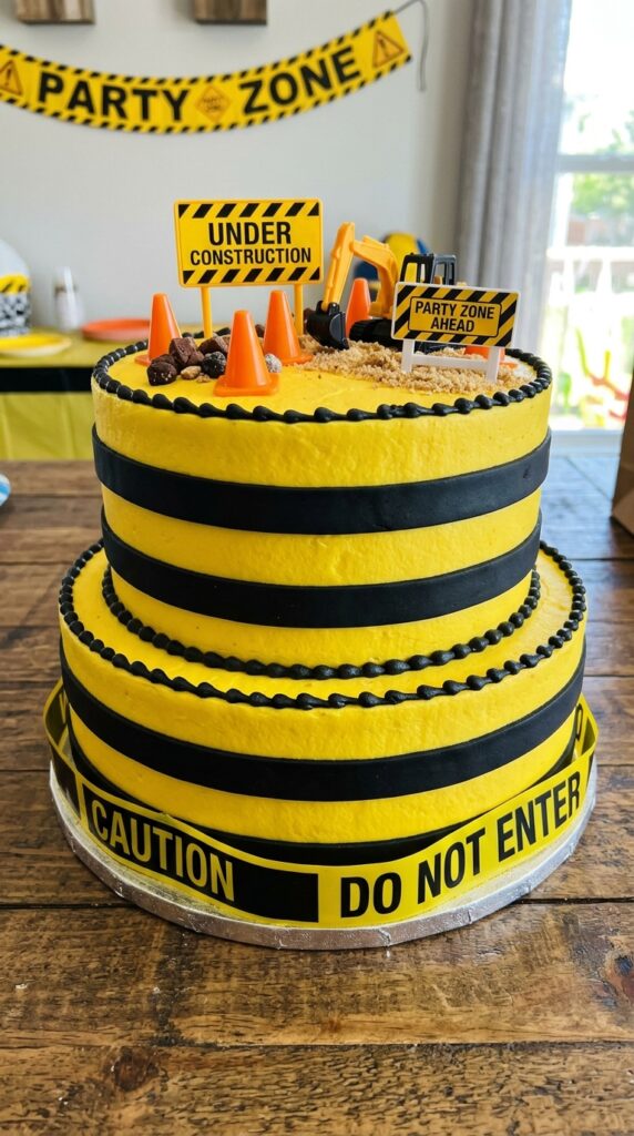 Construction zone cake with caution tape design