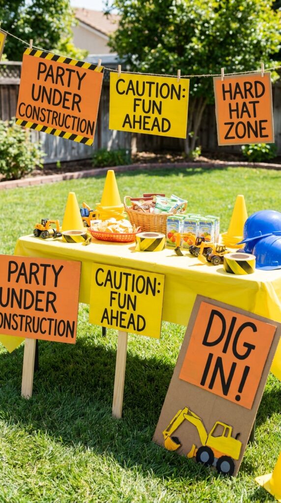 Construction themed party signs decoration