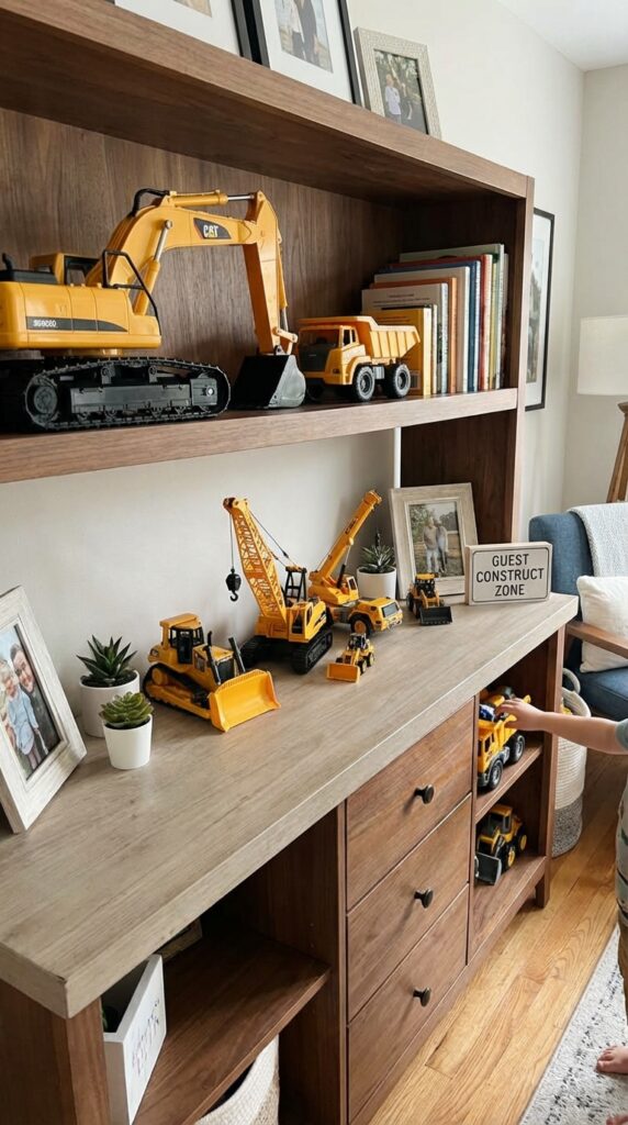Toy excavators used as decoration