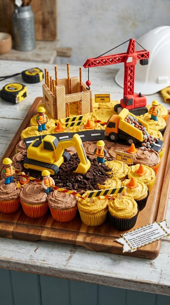 Construction themed cupcake pull-apart cake