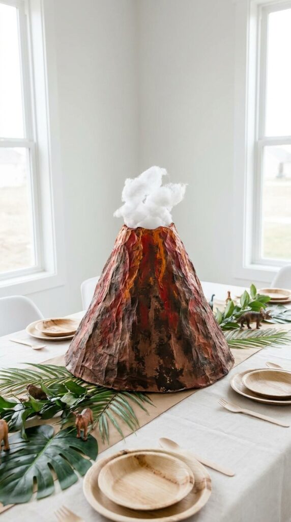 DIY volcano decoration for dinosaur party