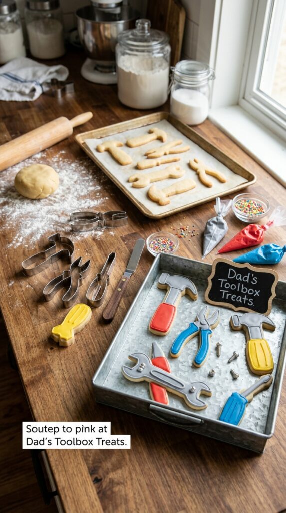 tool shaped cookies decorated with colorful icing