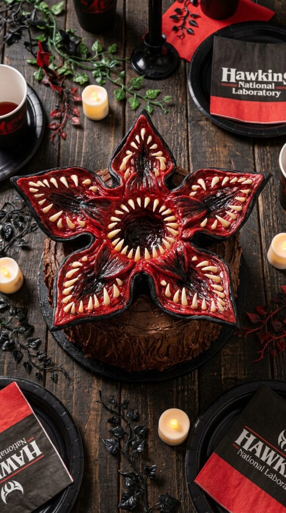 Demogorgon face themed birthday cake