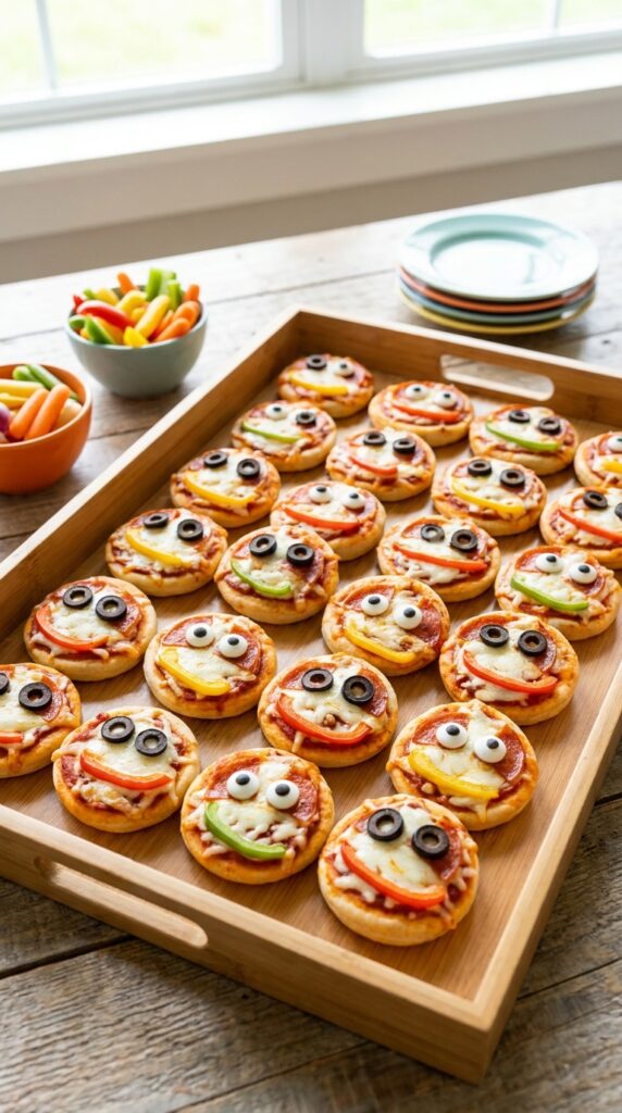 Mini pizza bites styled like Demogorgon face