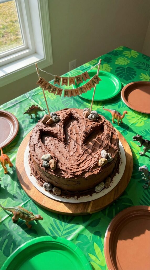 Dinosaur footprint themed birthday cake