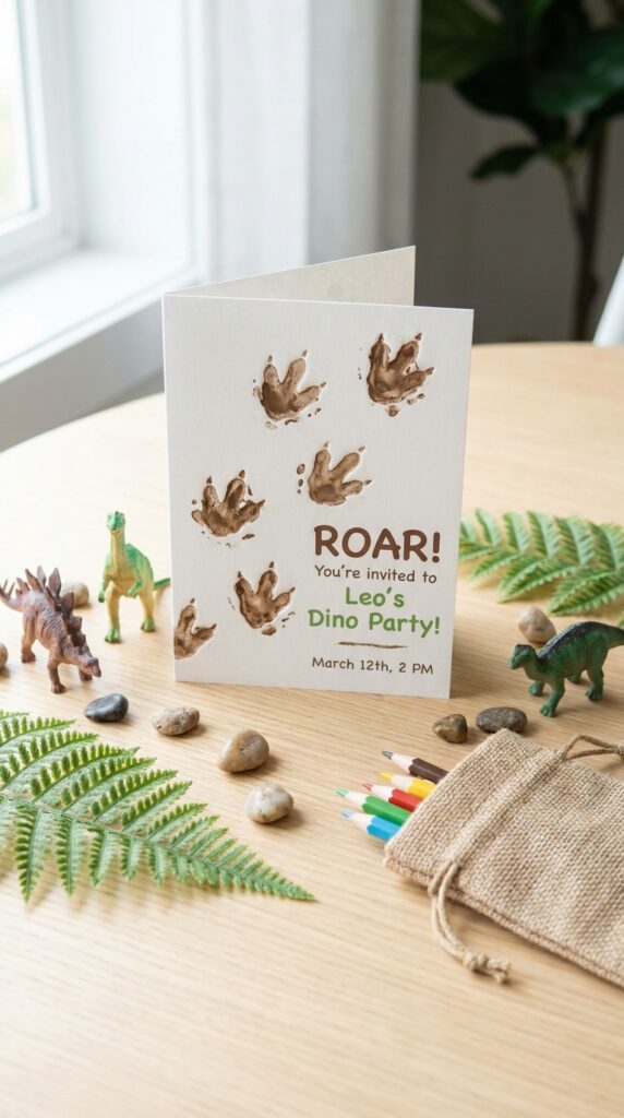 Dinosaur footprint trail invitation design