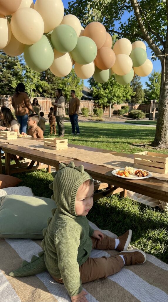 Kid wearing dinosaur hoodie and joggers outfit