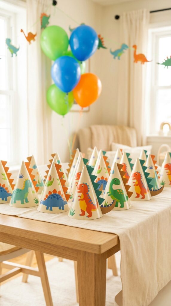 Dinosaur themed party hats for kids