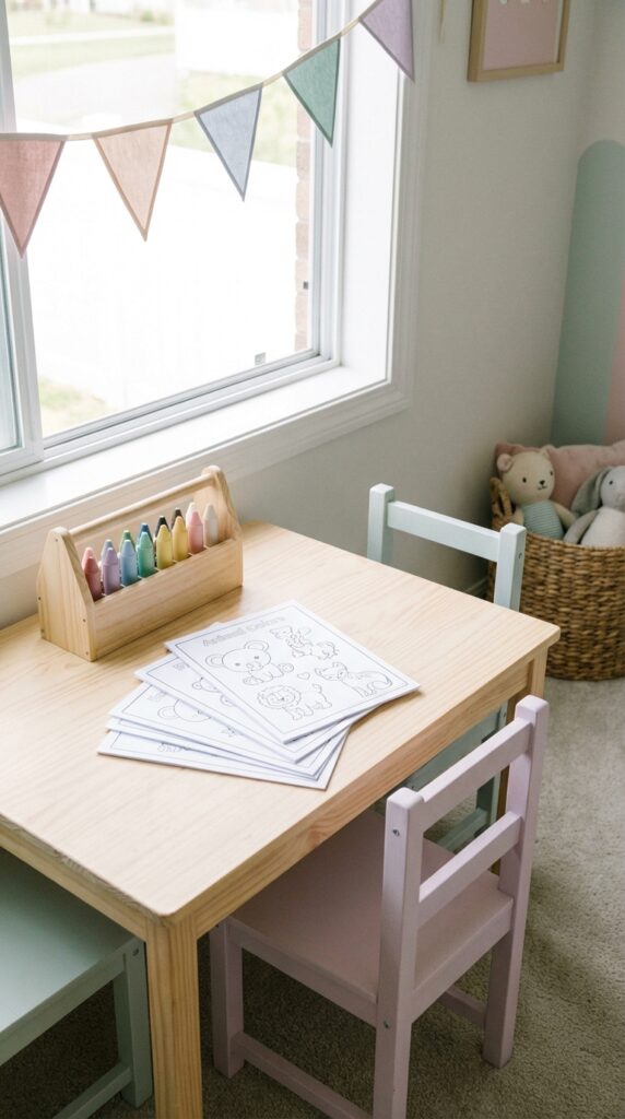 Dinosaur coloring activity station for kids party