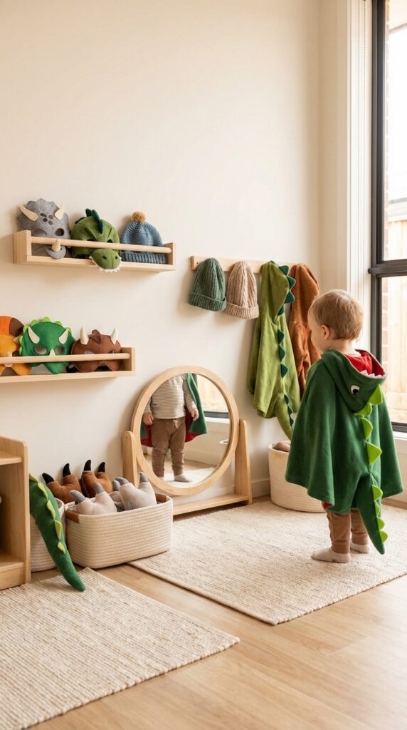 Dinosaur costume corner for toddler party