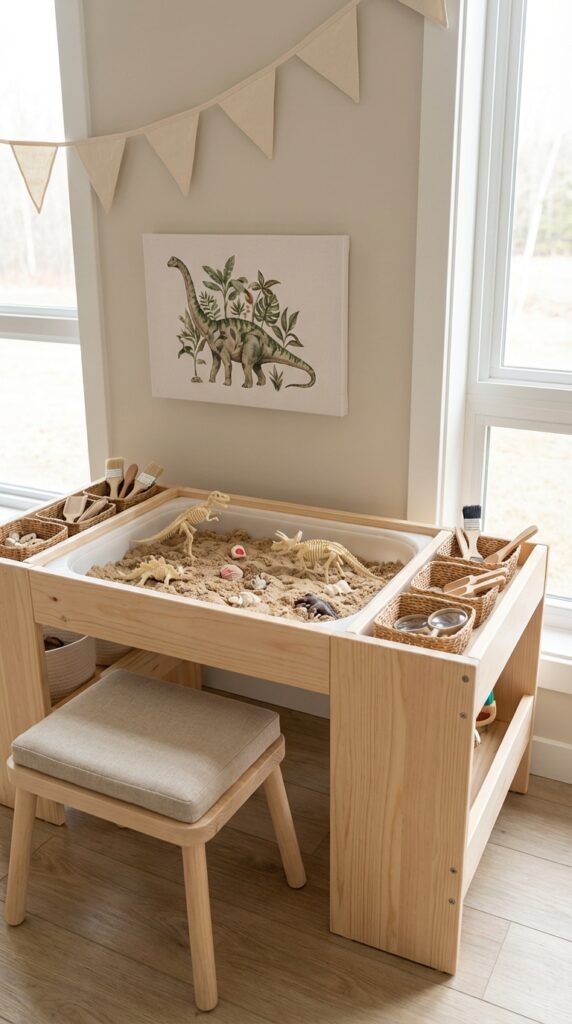 Kids dinosaur dig activity sandbox party setup