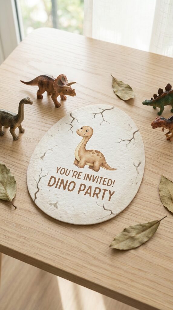 Dinosaur egg hatch themed invitation with cracked design