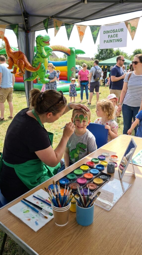 Kids with dinosaur face paint at a party