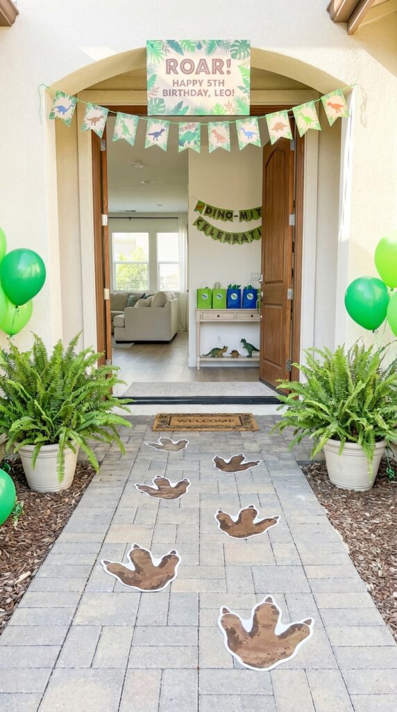 Dinosaur footprint entrance party decoration