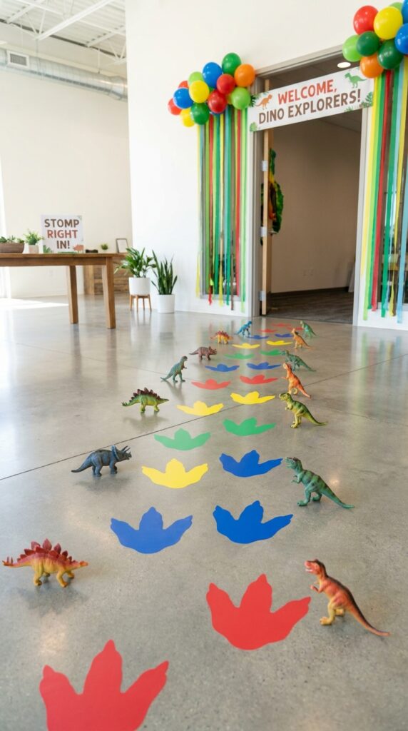 Dinosaur footprint party entrance