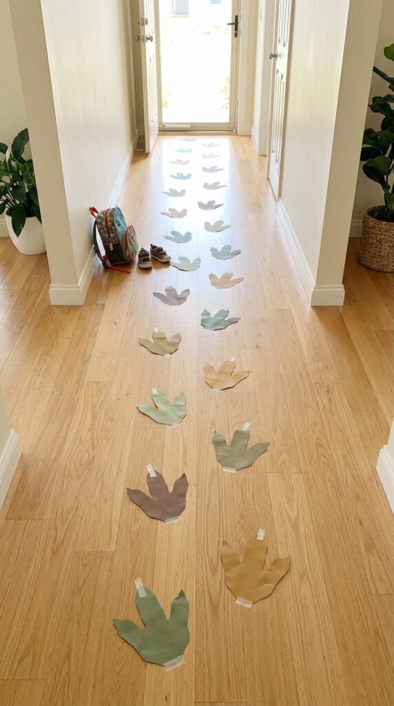 Dinosaur footprint pathway leading to party area