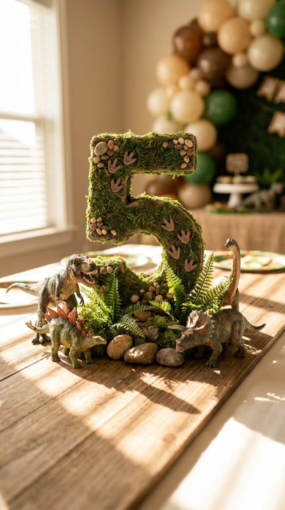 Dinosaur number centerpiece for birthday table