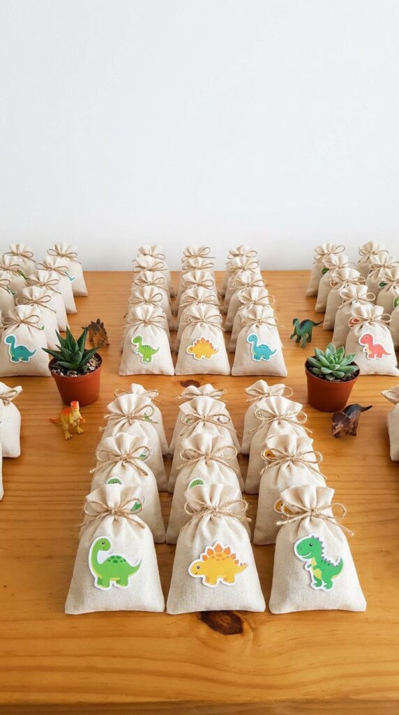 Dinosaur party favor table setup