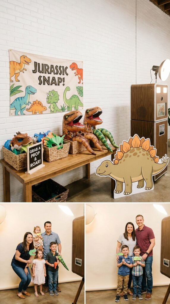 Dinosaur photo booth props setup