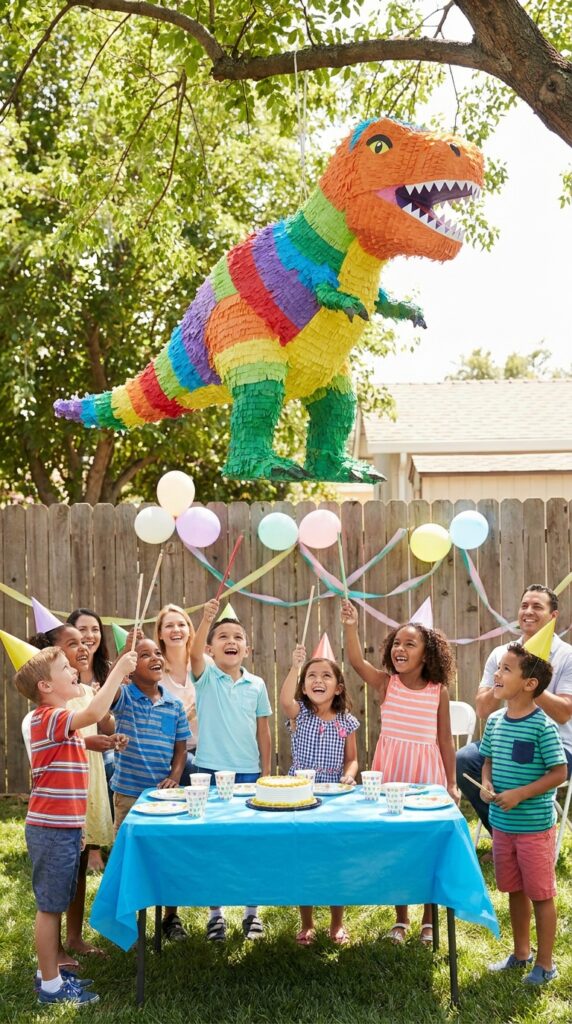 Dinosaur pinata party game