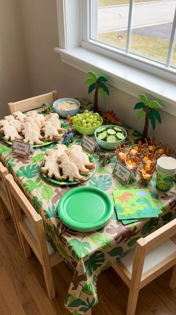 Dinosaur themed snack table