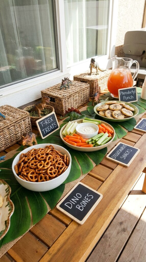 Dinosaur themed snack table