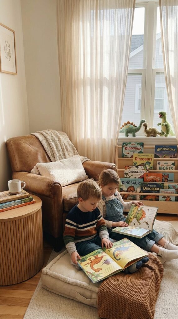 Kids listening to dinosaur story time
