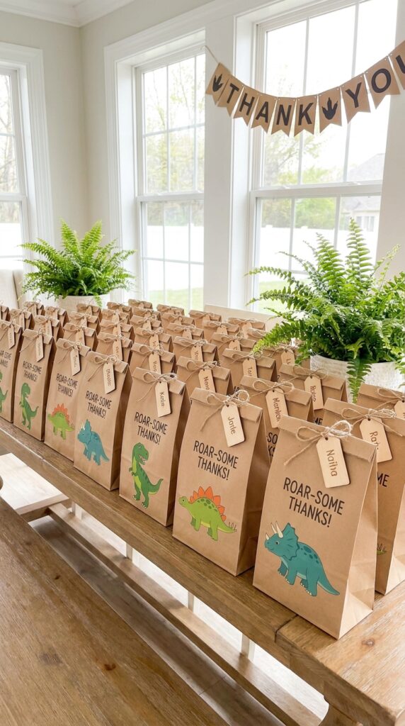 Dinosaur themed return gift bags for birthday party