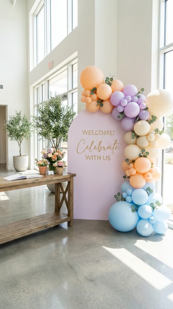 Dinosaur birthday welcome sign with pastel design