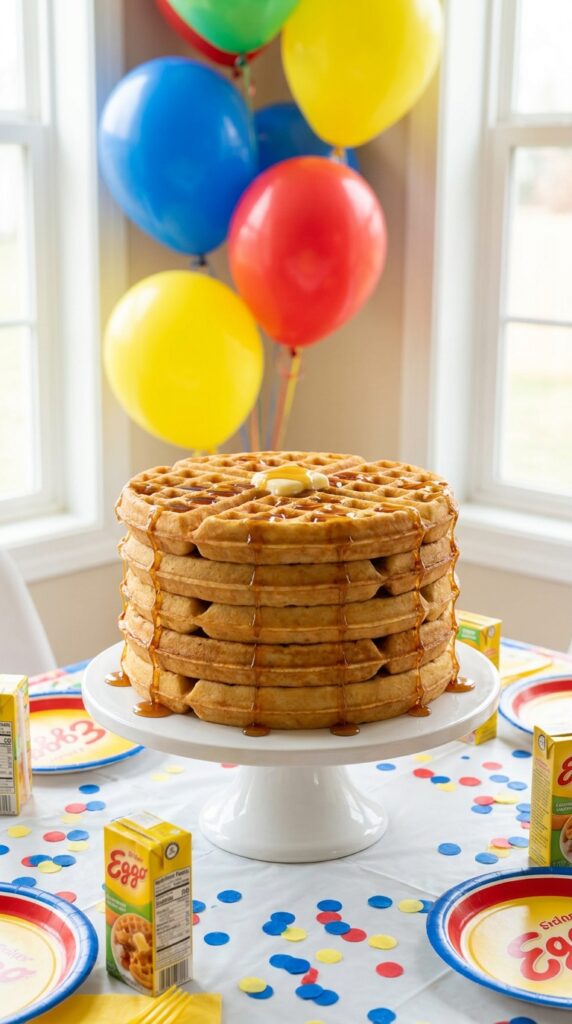 Eleven Eggo waffle themed birthday cake