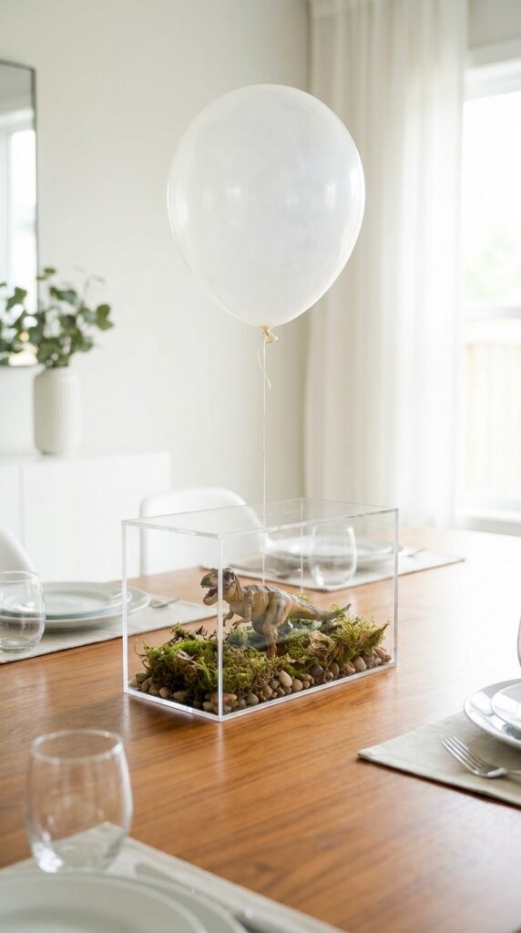 Floating balloon dinosaur box centerpiece