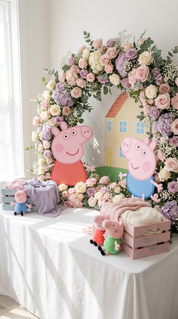 Floral Peppa Pig birthday backdrop