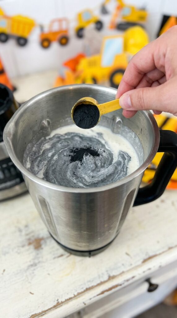 gray themed cement drink in clear cups with straws