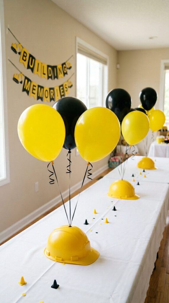 yellow hard hat balloon decoration for construction party