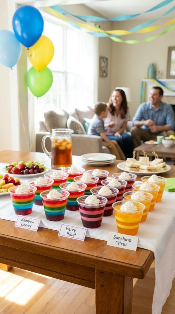 Colorful jello cups labeled Hawkins Lab