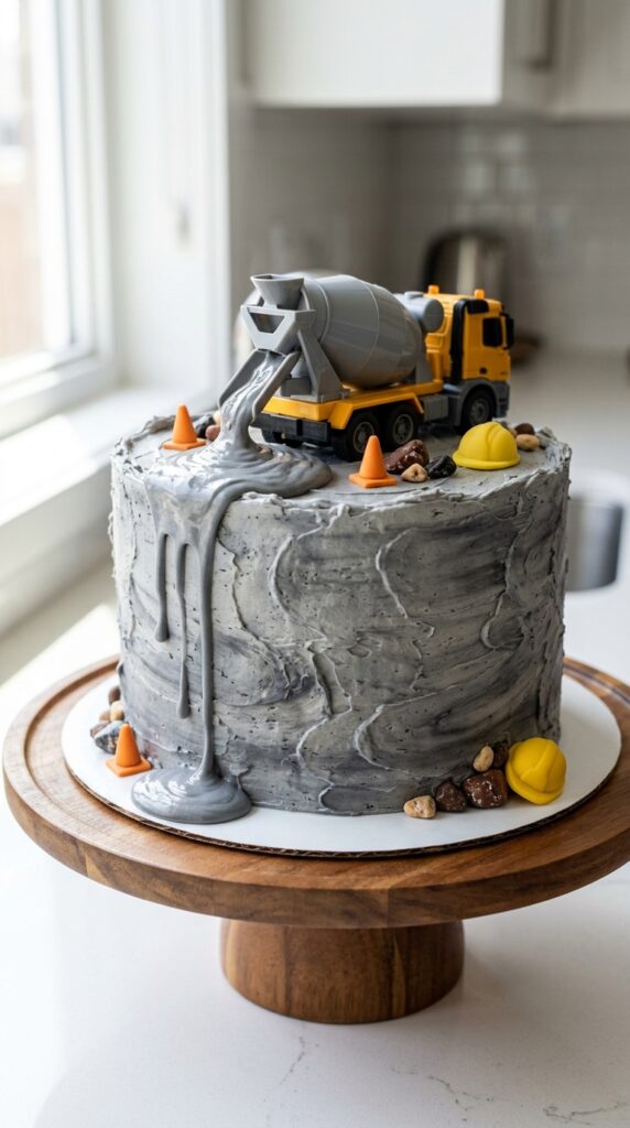  Cement mixer themed construction cake