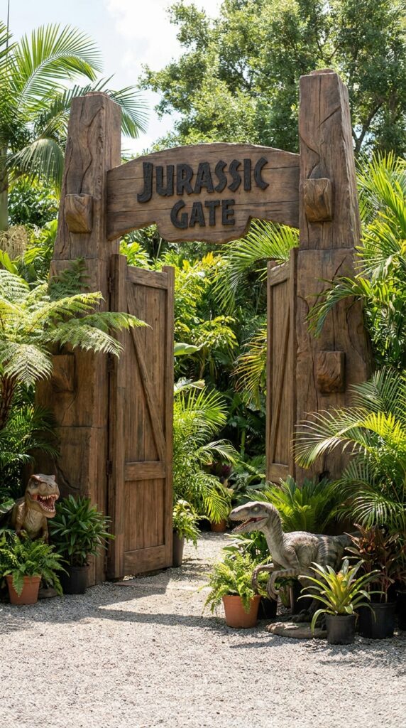 Jurassic park gate style birthday backdrop