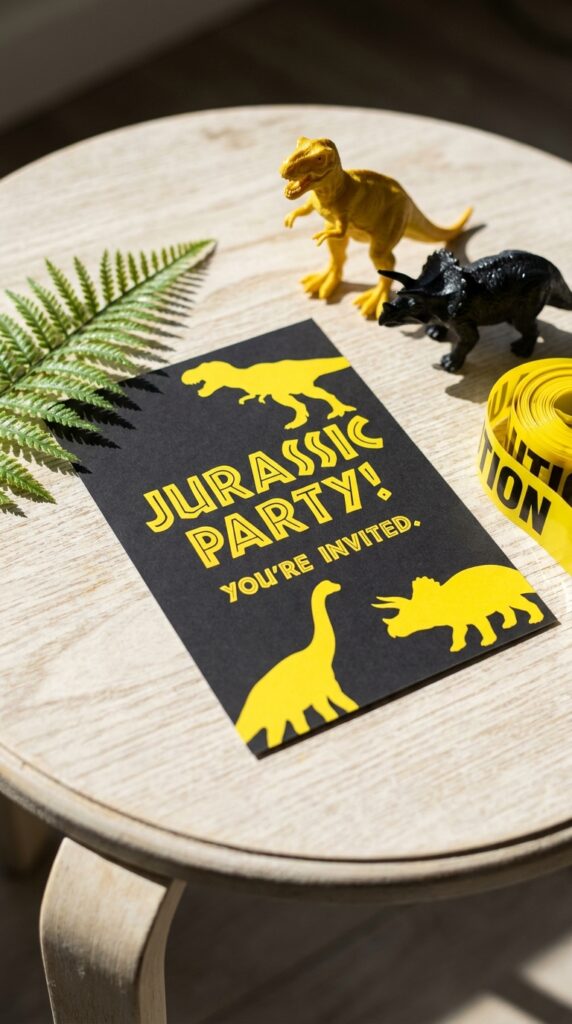 Jurassic park style dinosaur invitation with bold theme
