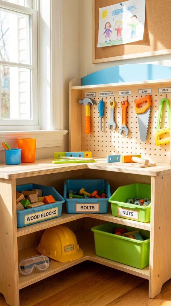 DIY construction tool activity station for kids party