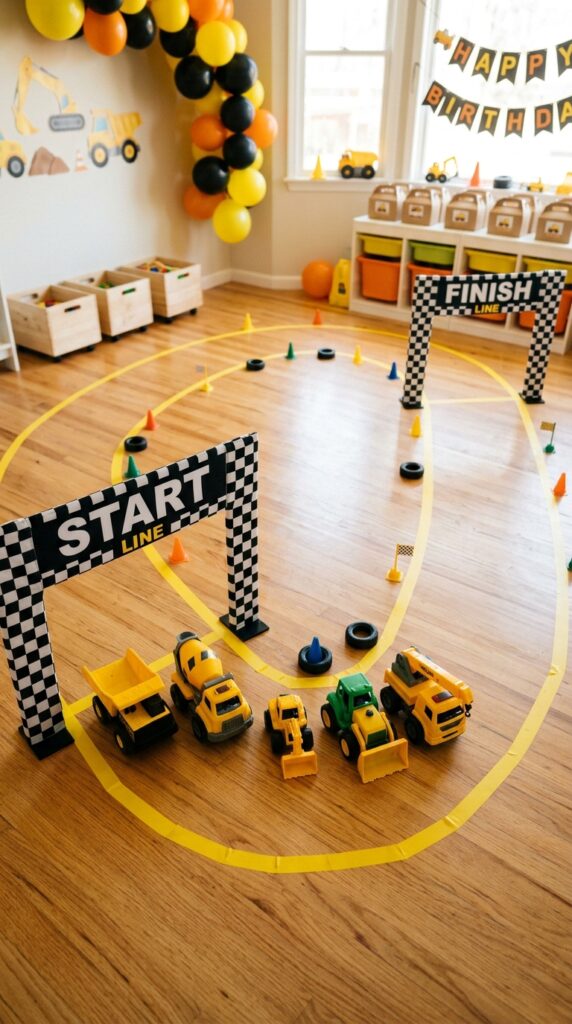 A simple toy truck track activity setup that keeps toddlers entertained, active, and engaged in fun, friendly play.