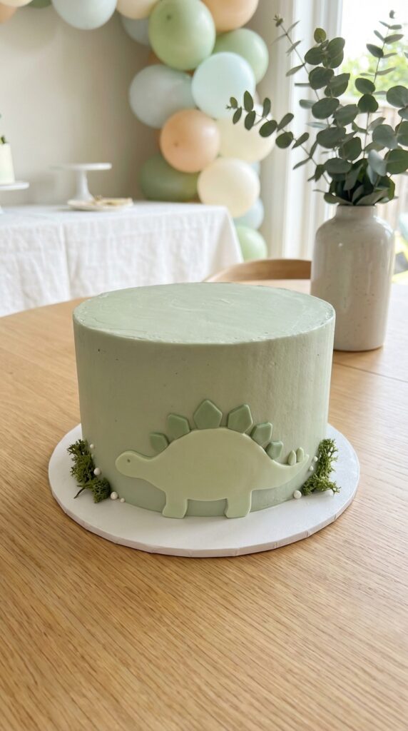 Minimalist dinosaur birthday cake with simple design
