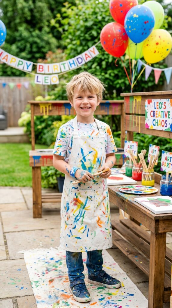 DIY paint splatter construction birthday outfit